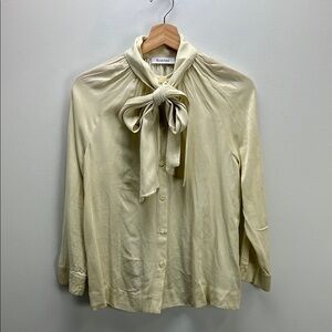 Rodebjer Rorie Cream Blouse Top Silky Cupro Bow Small Old Money Luxury Dressy